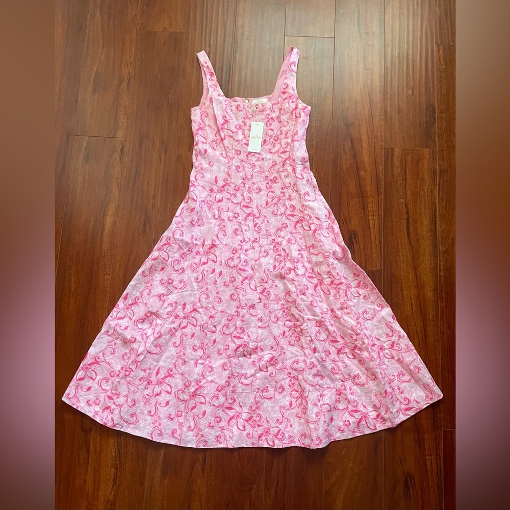 NWT Lilly Pulitzer Calina Linen Midi Dress Size 2 Conch Shell Pink